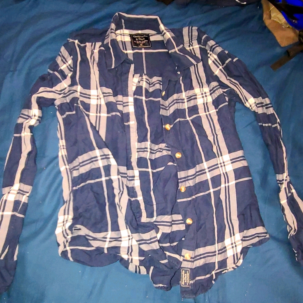 Abercrombie & fitch XS plaid long sleeve Navy Blue